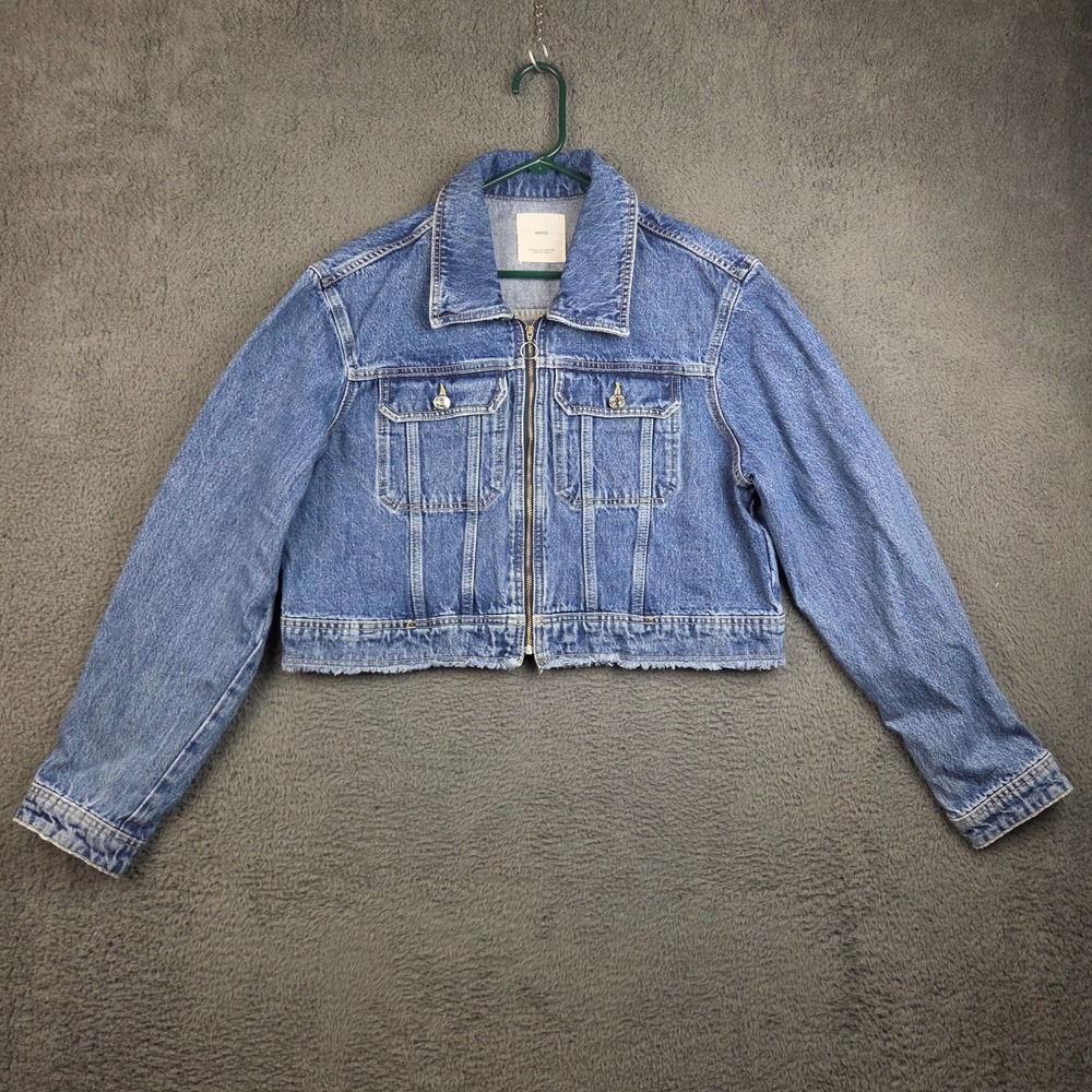 Mango Maya MNG Blue Jean Jacket Women's XXL Cropped Denim Full Zip Trucker
